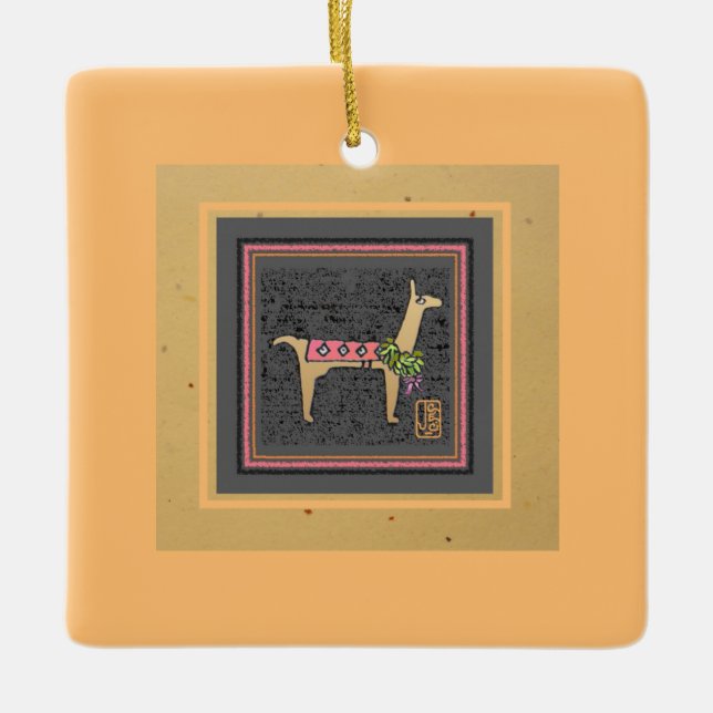 Lovely Llama Christmas Flat Tile Ceramic Ornament (Front)