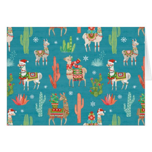 Lovely Llamas Christmas Teal Pattern Cards (Front Horizontal)