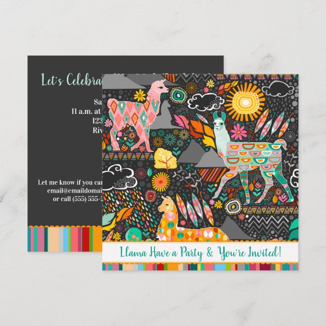 Lovely Llamas Colorful Festive Party Invitation (Front/Back)