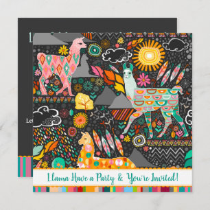 Lovely Llamas Colorful Festive Party Invitation