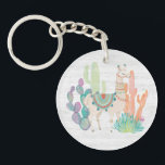 Lovely Llamas II Keychain<br><div class="desc">A soft, watercolor with a llama standing among cacti. Artist: Mary Urban</div>