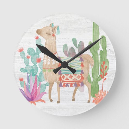 Lovely Llamas IV Round Clock