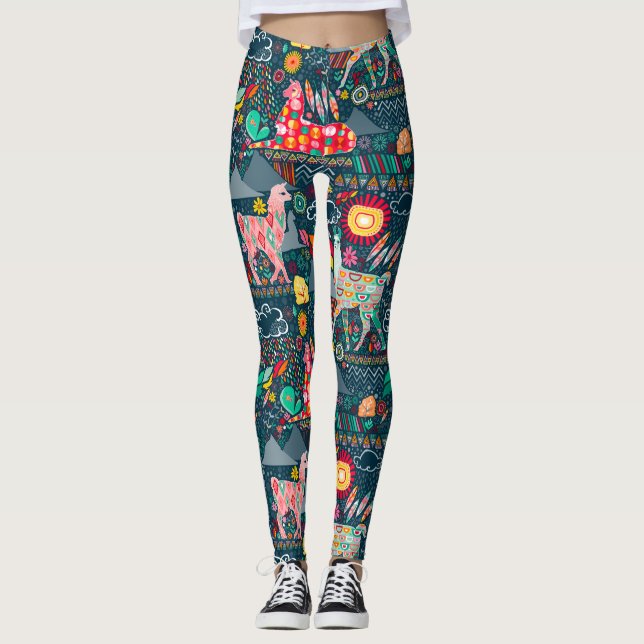 Lovely Llamas on Blue Leggings (Front)