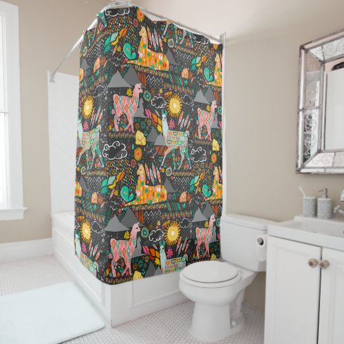 Lovely Llamas on Grey Shower Curtain