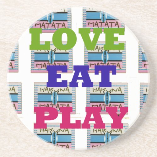 Lovely Love Eat Play Hakuna Matata Kenya shield gi Coaster