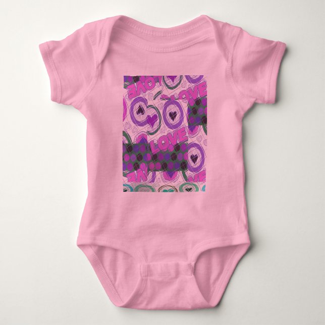 Lovely Love Heart Motif Art Print Baby Bodysuit (Front)