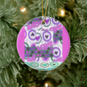 Lovely Love Heart Motif Art Print Ceramic Ornament