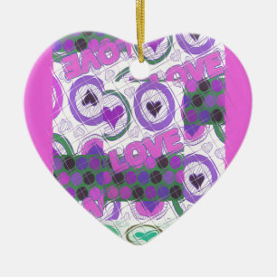 Lovely Love Heart Motif Art Print Ceramic Ornament