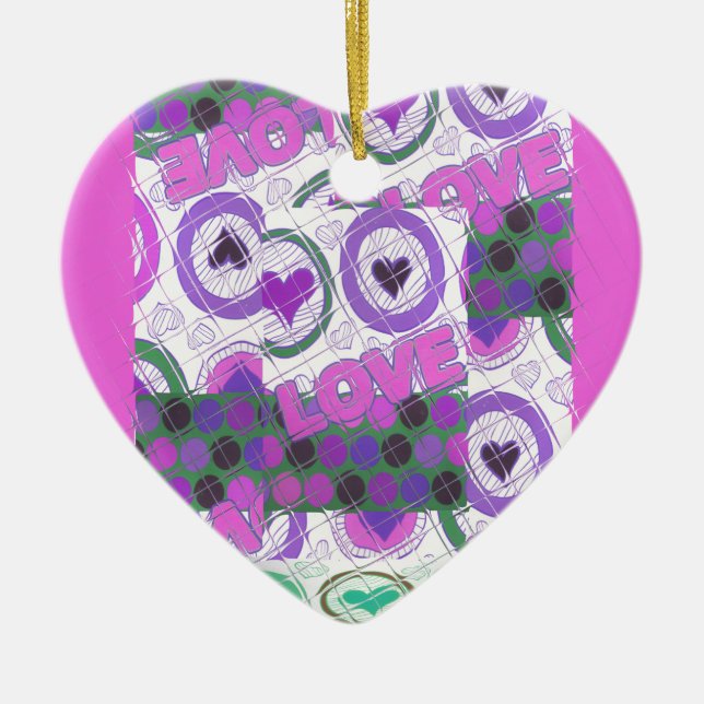 Lovely Love Heart Motif Art Print Ceramic Ornament (Front)