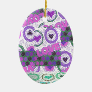 Lovely Love Heart Motif Art Print Ceramic Ornament