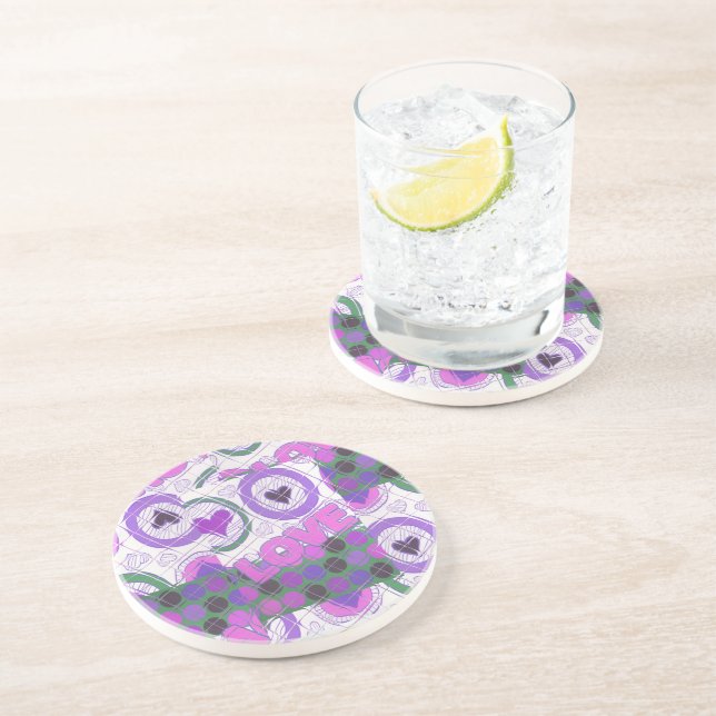 Lovely Love Heart Motif Art Print Drink Coaster (Side)