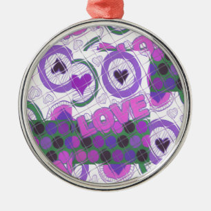 Lovely Love Heart Motif Art Print Metal Ornament