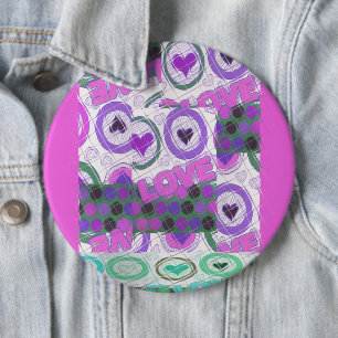 Lovely Love Heart Motif Art Print Pinback Button