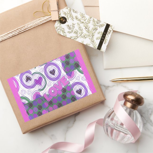 Lovely Love Heart Motif Art Print Rectangular Sticker (Gifting)