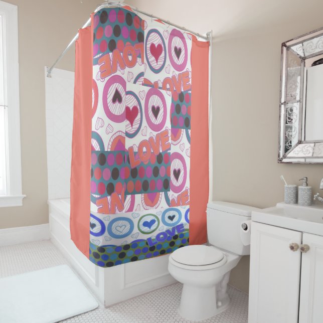 Lovely Love Heart Motif Art Print Shower Curtain (In Situ)