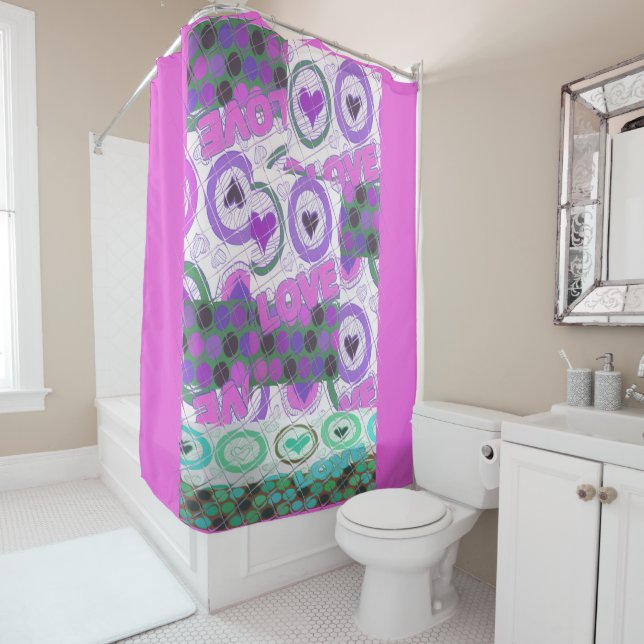 Lovely Love Heart Motif Art Print Shower Curtain (In Situ)