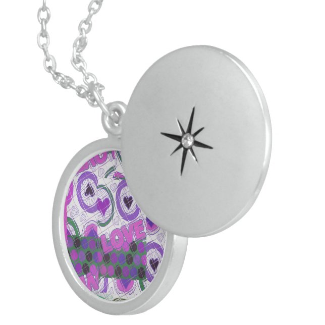 Lovely Love Heart Motif Art Print Sterling Silver Necklace (Front Right)
