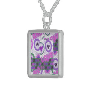 Lovely Love Heart Motif Art Print Sterling Silver Necklace