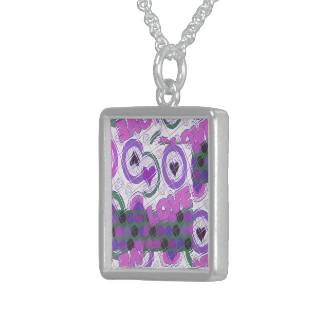 Lovely Love Heart Motif Art Print Sterling Silver Necklace (Front Right)