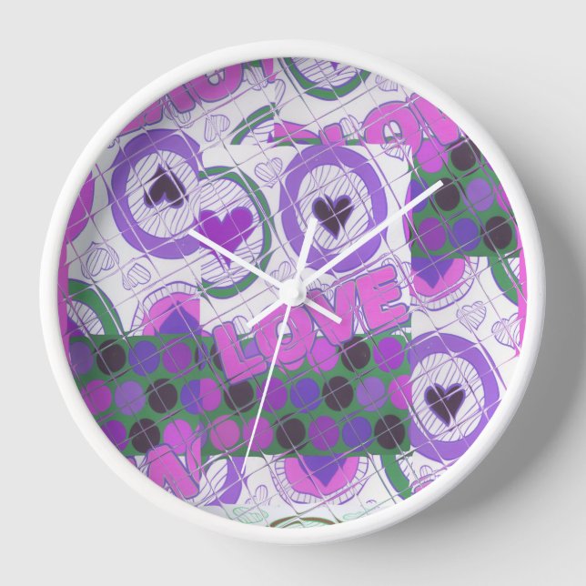 Lovely Love Heart Motif Art Print Wall Clock (Front)