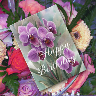 Lovely Magenta Pink Orchids Happy Birthday Card