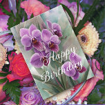Lovely Magenta Pink Winter Orchids Birthday Card<br><div class="desc">A bouquet of two beautiful magenta pink orchids a pastel leaf background. The verse inside the card can kept changed or deleted so you can hand write your own.</div>