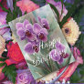 Lovely Magenta Pink Winter Orchids Birthday Card