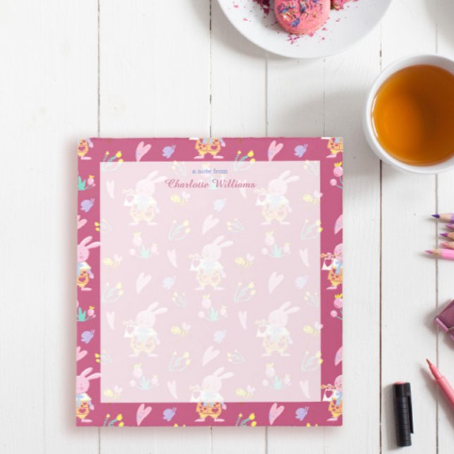 Lovely magenta watercolor rabbit pattern Name  Notepad (Creator Uploaded)