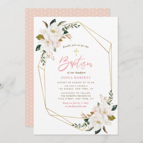 lovely magnolia flowers Baptism invitation