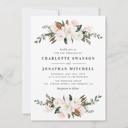Lovely magnolia watercolor floral wedding invitation