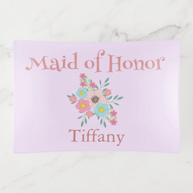 Lovely Maid of Honor Gift Floral Trinket Tray (Front)