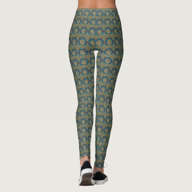 Lovely Mandala Forest Green Abstract Geometric DIY Leggings (Back)
