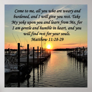 LOVELY MATTHEW 11:28 SUNSET OVER THE LAKE PHOTO POSTER