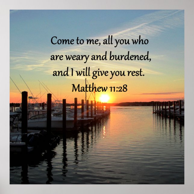 LOVELY MATTHEW 11:28 SUNSET SCRIPTURE POSTER (Front)