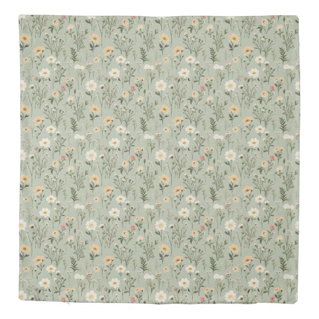 Lovely Meadow Flowers on Green Duvet Cover (Back)