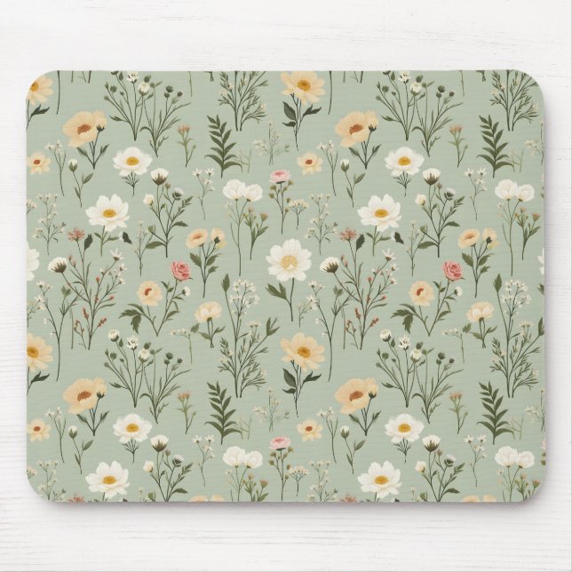 Lovely Meadow Flowers on Green Mouse Pad (Front)