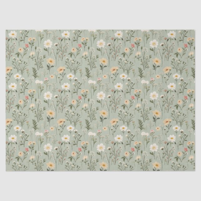 Lovely Meadow Flowers on Green Tissue Paper (Front)