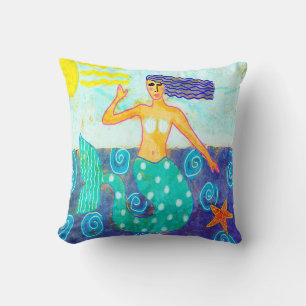 Lovely Mermaid Abstract Art Throw Pillow