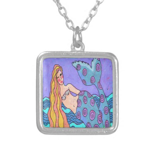 Lovely Mermaid Abstract Art to Wear Silver Plated Necklace