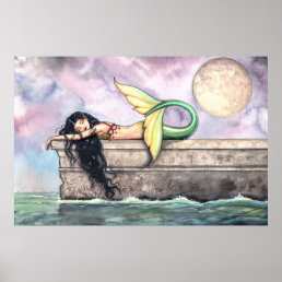 Lovely Mermaid on Pier Poster Print