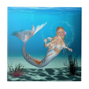 Lovely Mermaid Tile by YourFantasyWorld at Zazzle