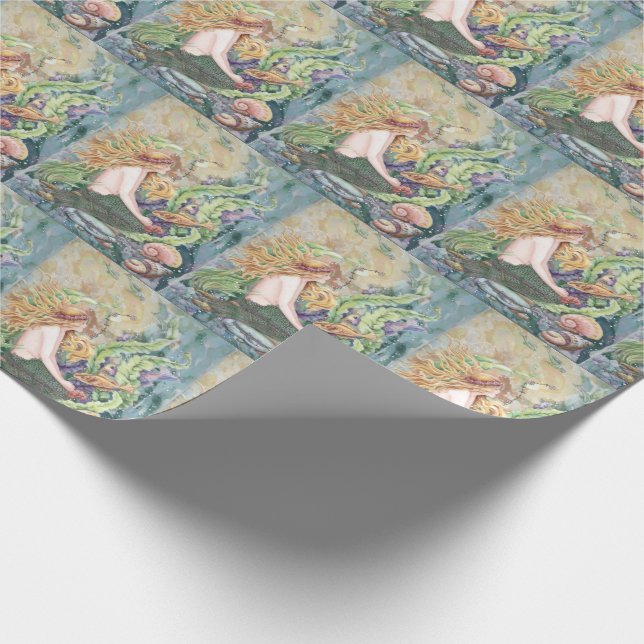Lovely Mermaid with Fish and Shells Ocean Scene Wrapping Paper (Corner)