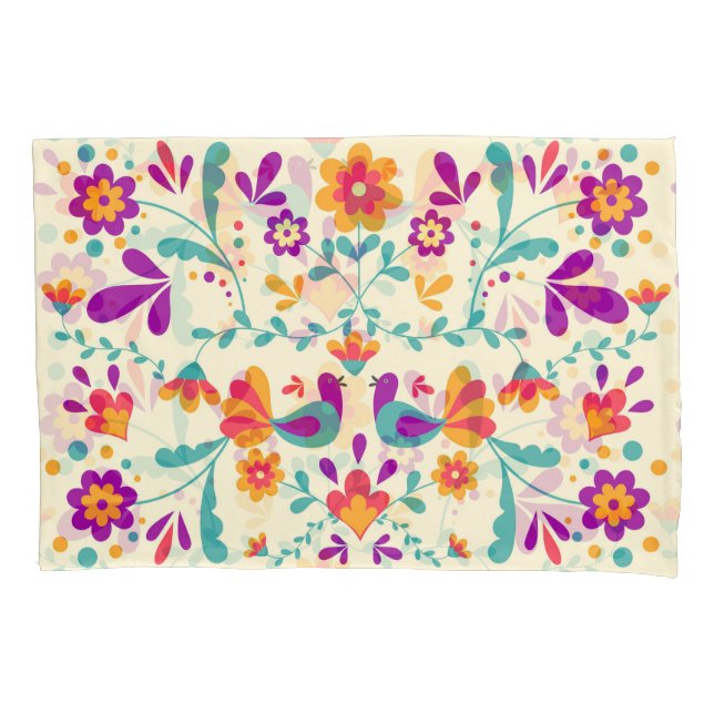 Lovely Mexican Floral And Birds Pillow Case (Front-Left)