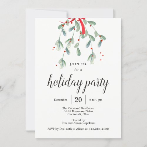 Lovely Mistletoe Christmas Holiday Party Invites