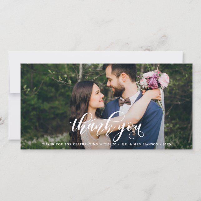 Lovely Modern Calligraphy Wedding Thank You (Front)