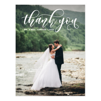 Lovely Modern Calligraphy Wedding Thank You Postcard