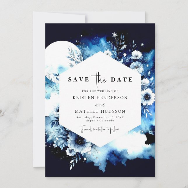 Lovely Modern Moonlit Wedding Save The Date (Front)