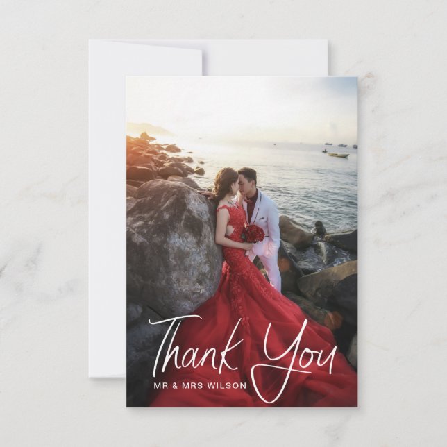 Lovely Modern Script | Thank You Photo Card (Front)