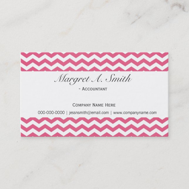 Lovely, modern, trend pink chevron professional business card (Front)