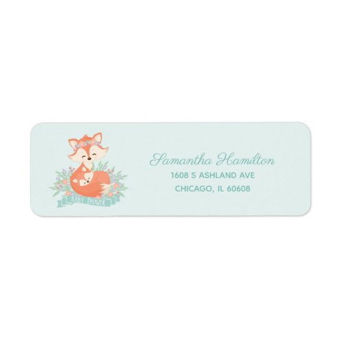 Lovely Mom and Baby Fox Woodland Boy Baby Shower Label